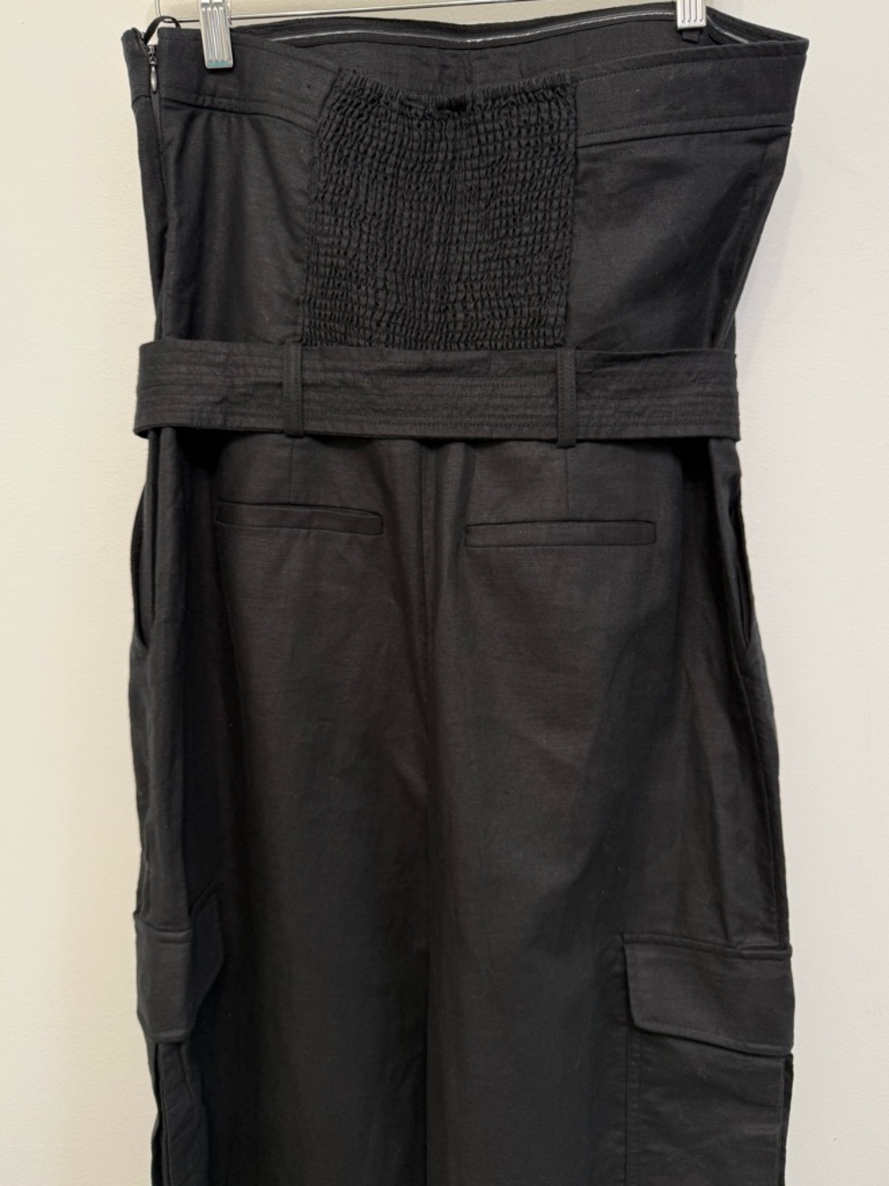 Gap Black Linen Cotton Cargo Jumpsuit Wide Leg Strapless Women’s Medium NEW - Picture 7 of 11